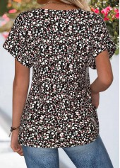 Black tops,Ditsy Floral tops,ROTITA Tummy Coverage Ditsy Floral Print Black Split Neck Blouse