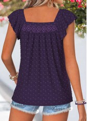 Purple tops,Plain Color tops,ROTITA Curved Hem Purple Square Neck Short Sleeve Tank Top