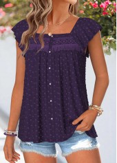 Purple tops,Plain Color tops,ROTITA Curved Hem Purple Square Neck Short Sleeve Tank Top