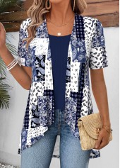 ROTITA Patchwork Navy Short Sleeve Fake Two Piece Twinset