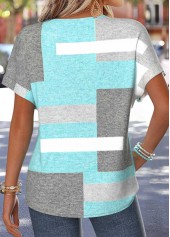 Mint Green tops,Geometric tops,ROTITA Tummy Coverage Geometric Print Mint Green T Shirt