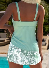 Sage Green swimwear,Plants swimwear,Floral swimwear,ROTITA Sage Green Random Floral Print Mid Waisted Tankini Set