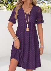 ROTITA Purple Patchwork Short V Neck Dress