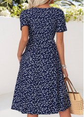 Navy dresses,Heart dresses,Vacation dresses,Vacation dresses,ROTITA Navy Heart Print Twist V Neck Short Sleeve Dress