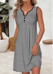 Black dresses,Plaid dresses,Vacation dresses,Vacation dresses,ROTITA Red Tummy Coverage Short Round Neck Sleeveless Dress