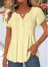 ROTITA Curved Hem Light Yellow Split Neck T Shirt