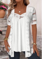 ROTITA Plus Size Patchwork White Fake Two Piece Twinset