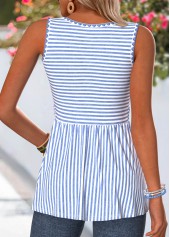 Blue tops,Striped tops,Geometric tops,ROTITA Corset Striped Blue Round Neck Sleeveless Tank Top