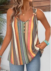 Multi Color tops,Striped tops,Geometric tops,ROTITA Tummy Coverage Striped Multi Color V Neck Tank Top
