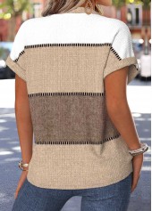 Light Camel tops,Geometric tops,ROTITA Tummy Coverage Geometric Print Light Camel Split Neck Blouse