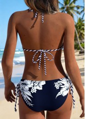 Navy swimwear,Floral swimwear,Plants swimwear,ROTITA Navy Pull On Floral Print Mid Waisted Bikini Set