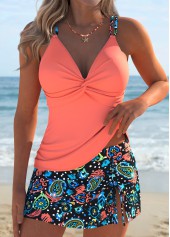 ROTITA Coral Surplice Tribal Print Mid Waisted Tankini Set