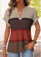 T-shirt à manches courtes et col fendu multicolore à rayures rotita