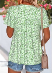 Light Green tops,Ditsy Floral tops,ROTITA Curved Hem Ditsy Floral Print Light Green T Shirt