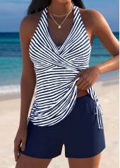 Rotita marineblaues Tankini-Set mit Wickeloptik Streifen und mittelhohem Bund