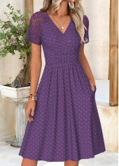 ROTITA Purple Surplice V Neck Short Sleeve Dress