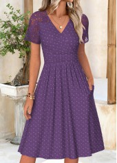 Purple dresses,Plain Color dresses,Everyday dresses,Casual dresses,ROTITA Purple Surplice V Neck Short Sleeve Dress