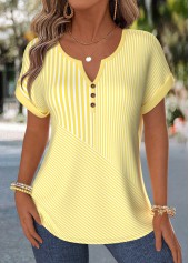 ROTITA Tummy Coverage Geometric Print Yellow Split Neck Blouse