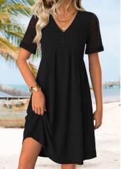 Robe courte noire à col en V froncée Rotita