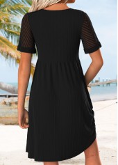 Black dresses,Plain Color dresses,Everyday dresses,Casual dresses,ROTITA Black Shirred Short V Neck Dress