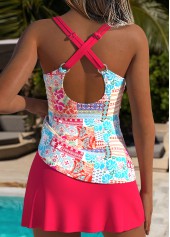 Hot Pink swimwear,Tribal swimwear,ROTITA Hot Pink Twist Bohemian Print Mid Waisted Tankini Set