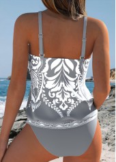 Grey swimwear,Tribal swimwear,ROTITA Grey Two-piece Tribal Print Mid Waisted Tankini Set