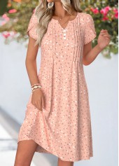 Dusty Pink dresses,Ditsy Floral dresses,Everyday dresses,Casual dresses,ROTITA Dusty Pink Ditsy Floral Print Tuck Stitch Dress