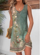Robe courte sans manches à imprimé floral vert sauge Rotita couvrant le ventre