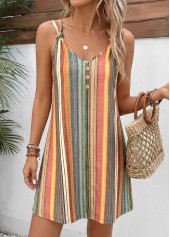 Robe courte à bretelles et col en V à rayures multicolores Rotita