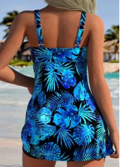Blue swimwear,Plants swimwear,ROTITA Blue Tummy Coverage Leaf Print Mid Waisted Tankini Set