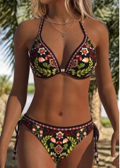 ensemble bikini deux pièces noir à imprimé tribal taille basse Rotita