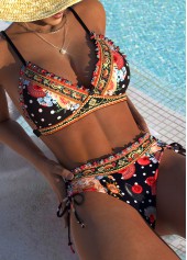 ROTITA Black Patchwork Mid Waisted Bikini Set
