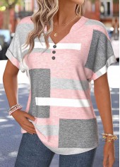 Light Pink plus size,Geometric plus size,ROTITA Plus Size Tummy Coverage Light Pink T Shirt
