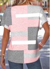 Light Pink plus size,Geometric plus size,ROTITA Plus Size Tummy Coverage Light Pink T Shirt