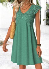 Cyan dresses,Plain Color dresses,Everyday dresses,Casual dresses,ROTITA Cyan Tummy Coverage Short V Neck Dress