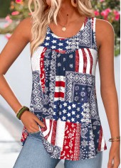 Rotita Tanktop mit amerikanischer Flagge abgerundetem Saum und Tribal-Print in Marineblau