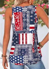 Navy tops,Tribal tops,ROTITA American Flag Curved Hem Tribal Print Navy Tank Top