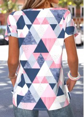 Multi Color tops,Geometric tops,ROTITA Tummy Coverage Geometric Print Multi Color T Shirt