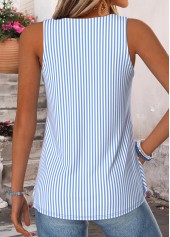 Blue tops,Striped tops,Geometric tops,ROTITA Curved Hem Striped Blue Scoop Neck Sleeveless Tank Top