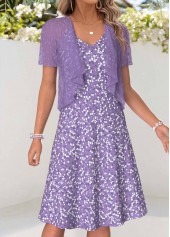Light Purple dresses,Ditsy Floral dresses,Vacation dresses,Vacation dresses,ROTITA Light Purple Ditsy Floral Print Dress and Cardigan
