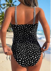 Black swimwear,Dot swimwear,ROTITA Black Fake 2in1 Polka Dot One Piece Swimwear