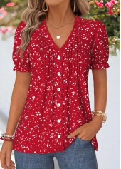 Rotita Plus Size Rüschen-T-Shirt mit rotem geometrischem Muster