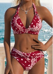 Rotita Bikini-Set in Weinrot mit Patchwork- und Tribal-Print mittelhoch geschnitten