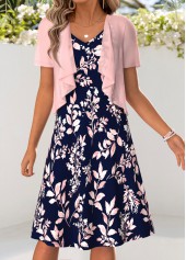 Rotita Kleid und Strickjacke mit rosa Blätterprint und Bauchbedeckung