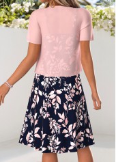 Pink dresses,Navy dresses,Plants dresses,Everyday dresses,Casual dresses,ROTITA Pink Leaf Print Tummy Coverage Dress and Cardigan