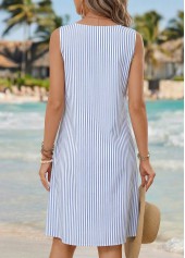 Blue dresses,Striped dresses,Geometric dresses,Everyday dresses,Casual dresses,ROTITA Blue Striped Asymmetry Asymmetrical Neck Sleeveless Dress