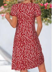 Red dresses,Ditsy Floral dresses,Everyday dresses,Casual dresses,ROTITA Red Ditsy Floral Print Tuck Stitch Short Dress