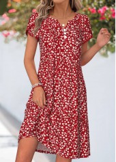 Red dresses,Ditsy Floral dresses,Everyday dresses,Casual dresses,ROTITA Red Ditsy Floral Print Tuck Stitch Short Dress