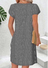 Black dresses,Striped dresses,Geometric dresses,Everyday dresses,Casual dresses,ROTITA Black Striped Asymmetry Short Asymmetrical Neck Dress