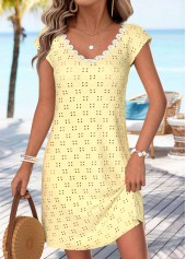 Light Yellow dresses,Plain Color dresses,Vacation dresses,Vacation dresses,ROTITA Light Yellow Bowknot Short V Neck Dress